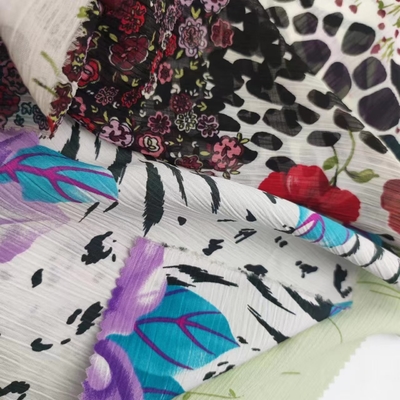 Breathable Printed 75Dx75D Chiffon Fabric 100% Polyester For Dress Blouse